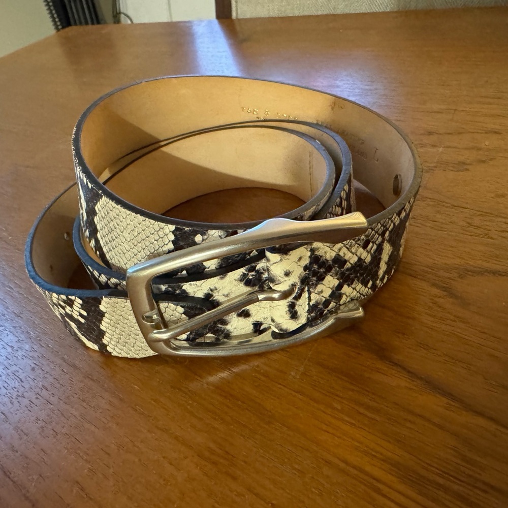 Rag & Bone snakeskin pattern leather belt size large. Made in England